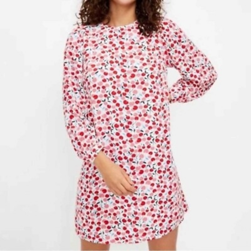 M LOFT Cherry Print Swing Mini Dress